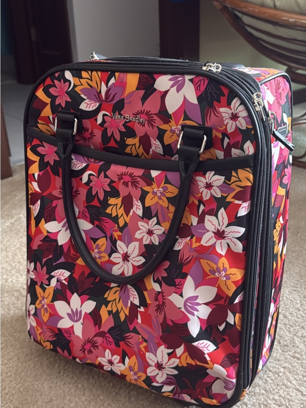 Vera Bradley Floral Rolling Travel Tote in Pink, Purple, Orange & White